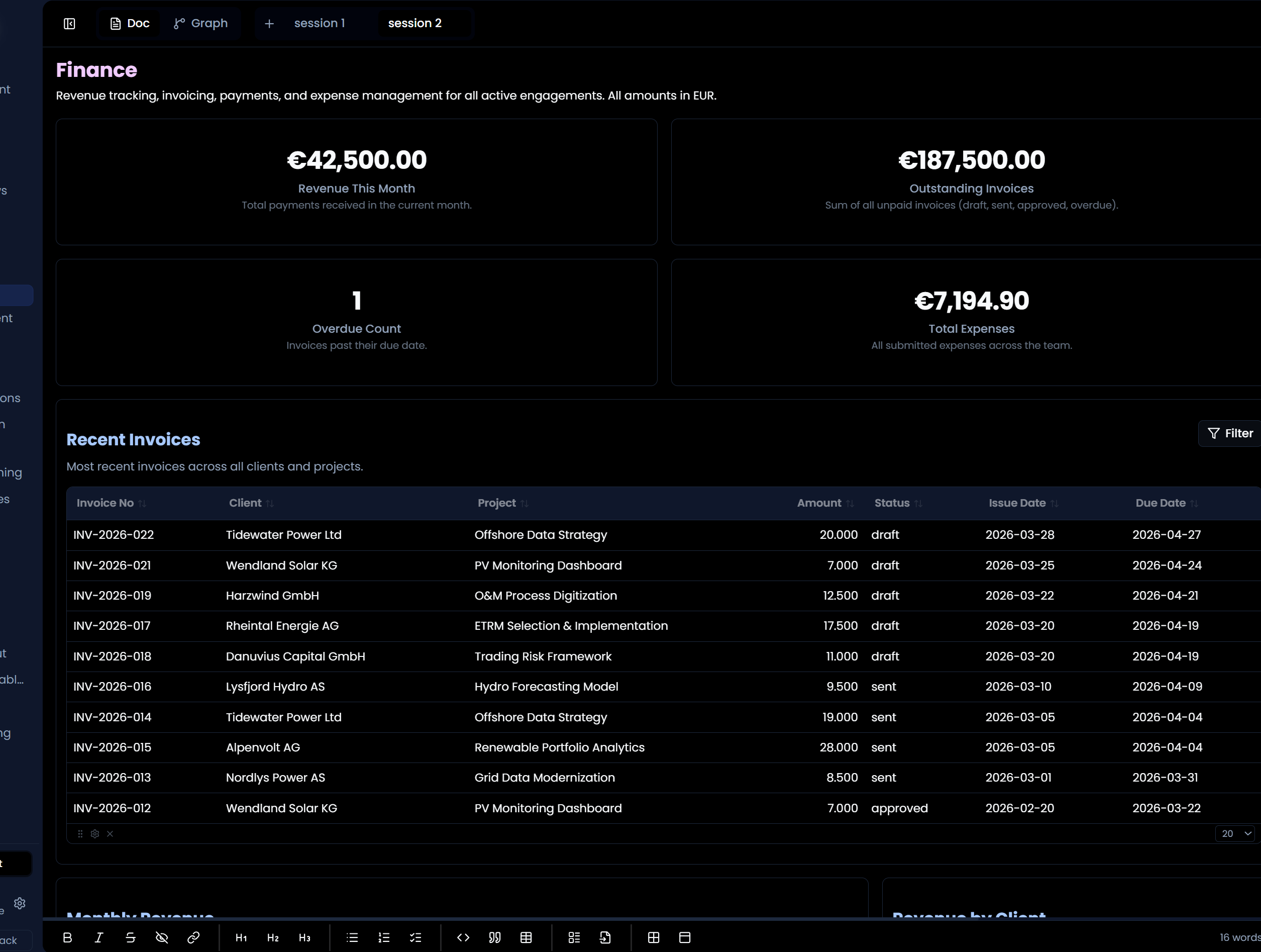 Live dashboard with embedded views and audit trail